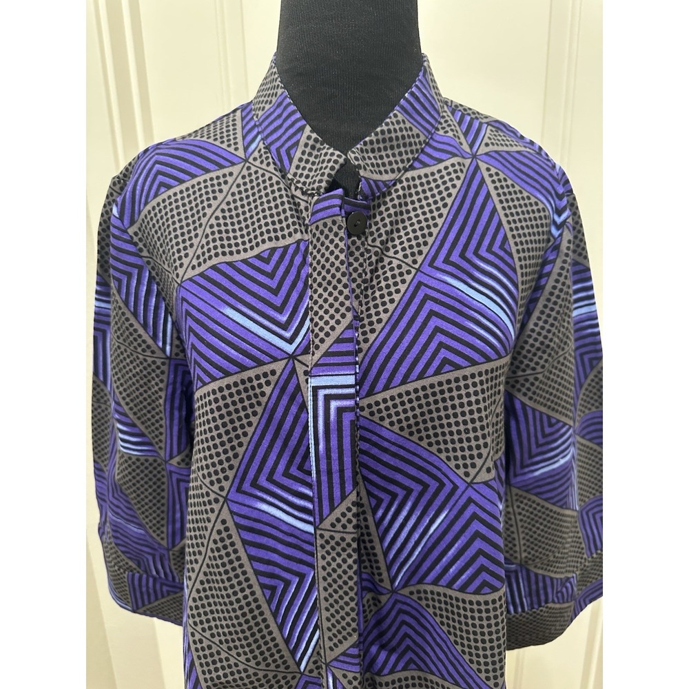 ZURI Kenya Purple Gray Abstract Shirt Dress Large 100% Cotton Button Up Artwear - Picture 2 of 7